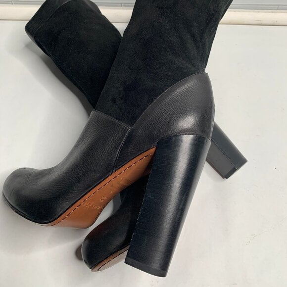 Rachel Zoe Claudia Black Leather and Slouched Suede Mid Calf Boot - Picture 7 of 9